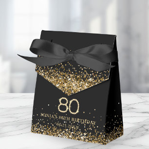 Elegant Gold Diamonds 80th Birthday Favor Box