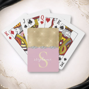 Elegant Gold Diamonds Blush Pink Custom Monogram Playing Cards