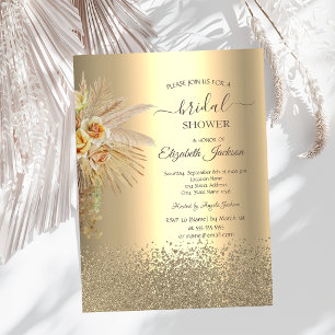 Elegant Gold Diamonds Boho Flowers Bridal Shower Invitation