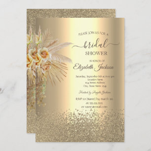 Elegant Gold Diamonds Boho Flowers Bridal Shower Invitation