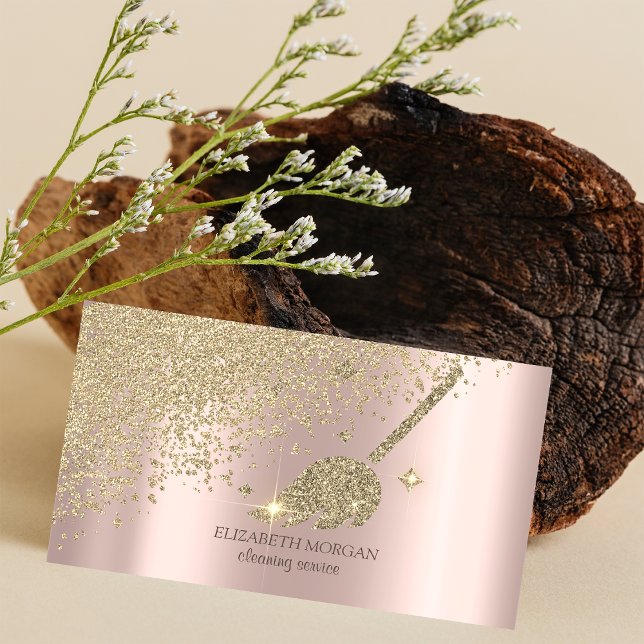 Elegant Gold Diamonds Broom Maid Cleaning House  Business Card (Creator Uploaded)