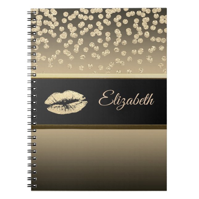 Elegant Gold Diamonds-Glittery Lip-Personalised Notebook (Front)