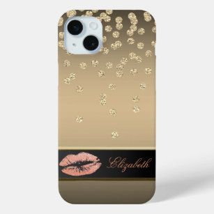 Elegant Gold Diamonds -Glittery Lips iPhone 15 Mini Case