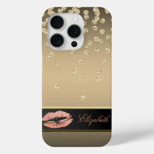 Elegant Gold Diamonds -Glittery Lips iPhone 15 Pro Case