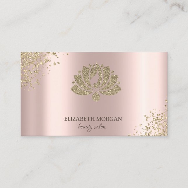 Elegant Gold Diamonds Lotus Rose Gold Beauty Salon Business Card (Front)