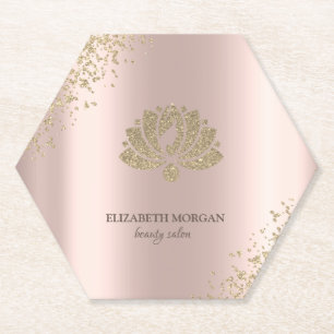 Elegant Gold Diamonds Lotus Rose Gold Beauty Salon Paper Coaster
