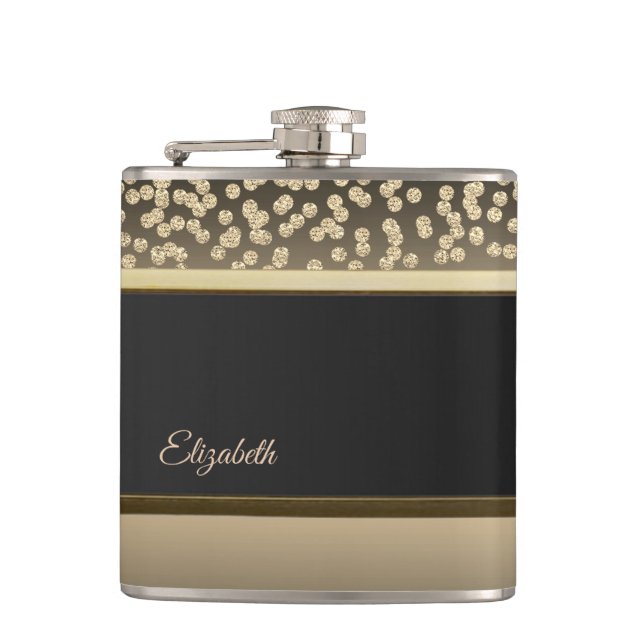 Elegant Gold Diamonds-Personalised Hip Flask (Front)