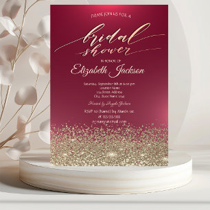 Elegant Gold Diamonds Red  Bridal Shower Invitation