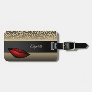 Elegant Gold Diamonds- Red Lip-Personalised Luggage Tag