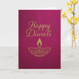 Elegant Gold Diya Happy Diwali Greeting Card