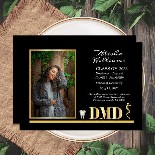 Elegant Gold DMD Asclepius Dentist Graduation Announcement