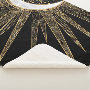 Elegant Gold Doodles Sun Moon Mandala Black Design Sherpa Blanket