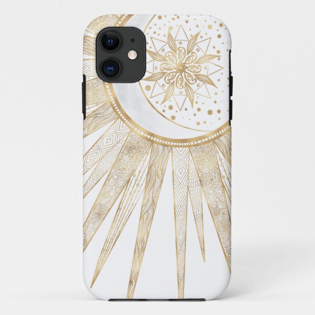 Elegant Gold Doodles Sun Moon Mandala Design Case-Mate iPhone Case (Back)