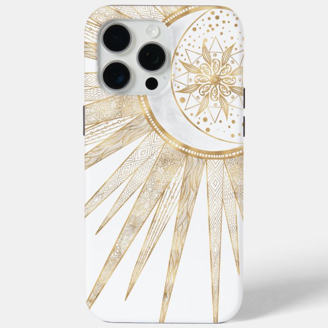 Elegant Gold Doodles Sun Moon Mandala Design Case-Mate iPhone Case (Back)
