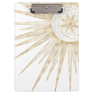 Elegant Gold Doodles Sun Moon Mandala Design Clipboard