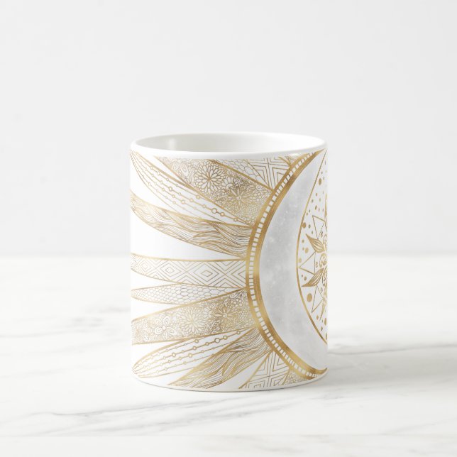 Elegant Gold Doodles Sun Moon Mandala Design Coffee Mug (Center)