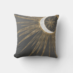 Elegant Gold Doodles Sun Moon Mandala Design Cushion