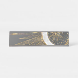 Elegant Gold Doodles Sun Moon Mandala Design Desk Name Plate