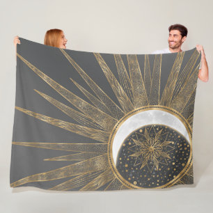 Elegant Gold Doodles Sun Moon Mandala Design Fleece Blanket