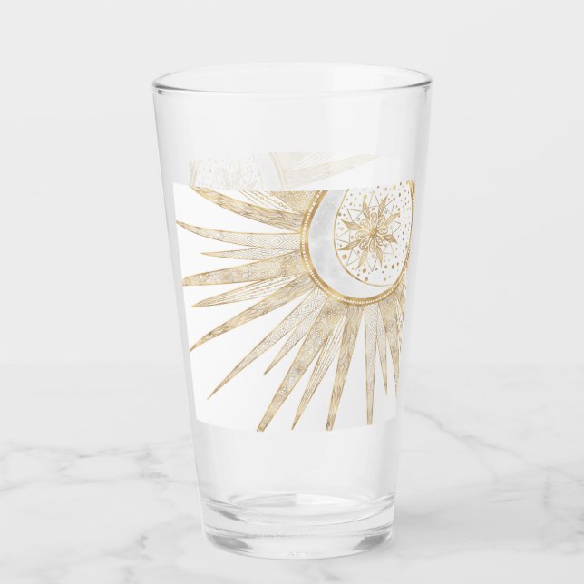 Elegant Gold Doodles Sun Moon Mandala Design Glass (Front)