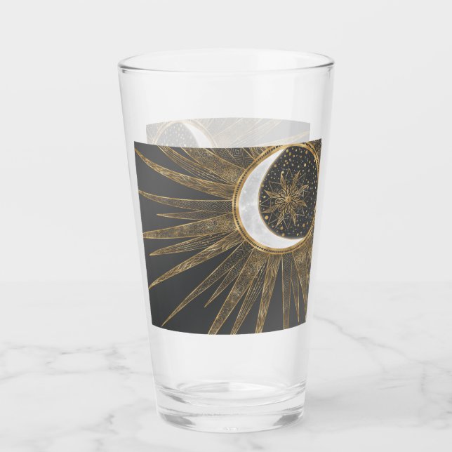 Elegant Gold Doodles Sun Moon Mandala Design Glass (Front)
