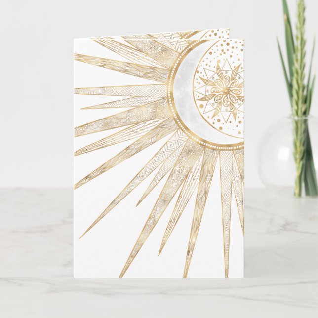 Elegant Gold Doodles Sun Moon Mandala Design Holiday Card (Front)
