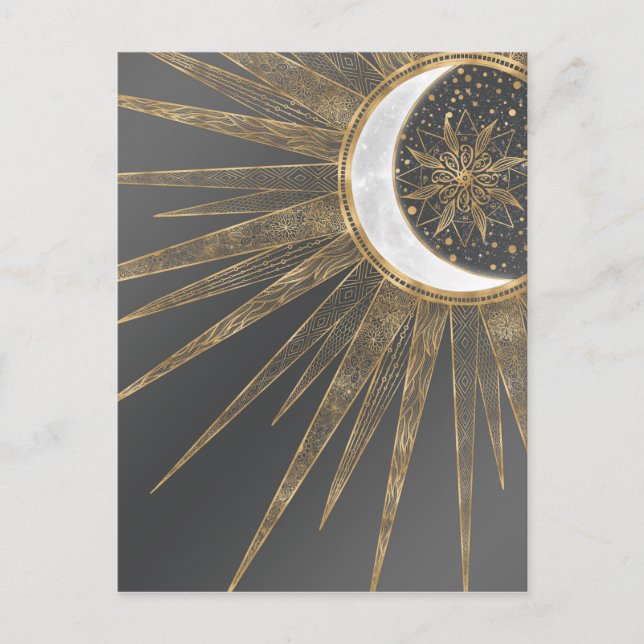 Elegant Gold Doodles Sun Moon Mandala Design Holiday Postcard (Front)