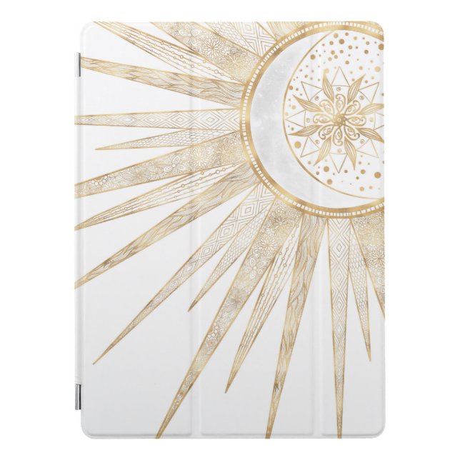 Elegant Gold Doodles Sun Moon Mandala Design iPad Pro Cover (Front)