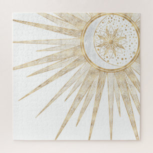 Elegant Gold Doodles Sun Moon Mandala Design Jigsaw Puzzle