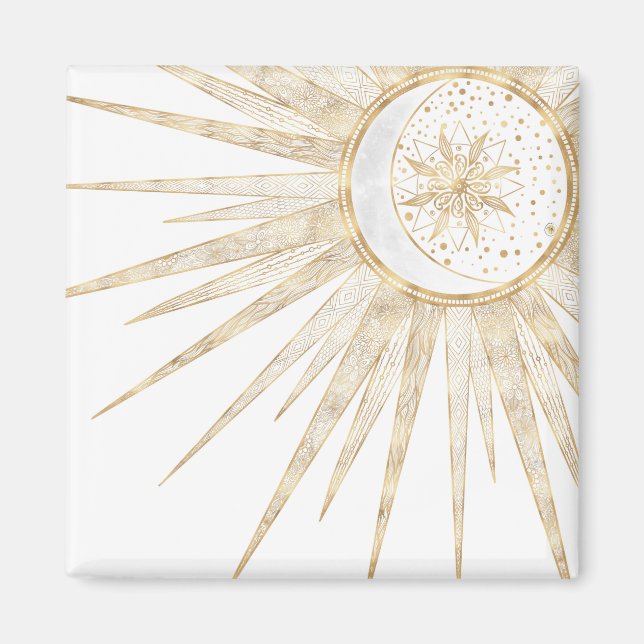 Elegant Gold Doodles Sun Moon Mandala Design Magnet (Front)
