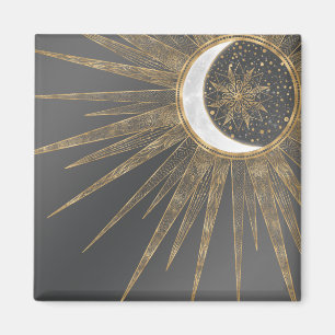 Elegant Gold Doodles Sun Moon Mandala Design Magnet