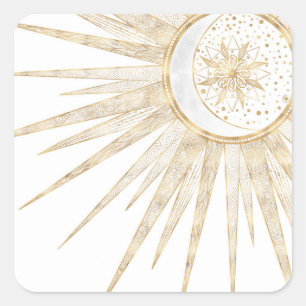Elegant Gold Doodles Sun Moon Mandala Design Square Sticker