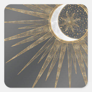Elegant Gold Doodles Sun Moon Mandala Design Square Sticker