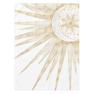 Elegant Gold Doodles Sun Moon Mandala Design Tablecloth