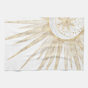 Elegant Gold Doodles Sun Moon Mandala Design Tea Towel