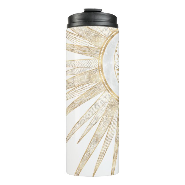 Elegant Gold Doodles Sun Moon Mandala Design Thermal Tumbler (Front)