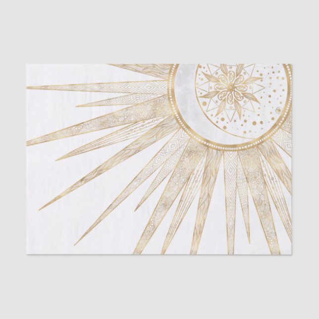 Elegant Gold Doodles Sun Moon Mandala Design Tissue Paper (Front)