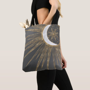 Elegant Gold Doodles Sun Moon Mandala Design Tote Bag