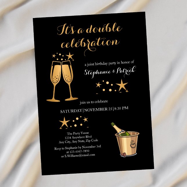 Elegant Gold Double Celebration Joint Birthday Invitation (Creator Uploaded)