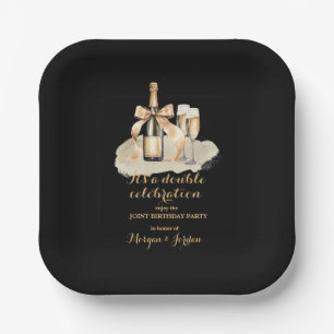 Elegant Gold Double Celebration Joint Birthday Paper Plate