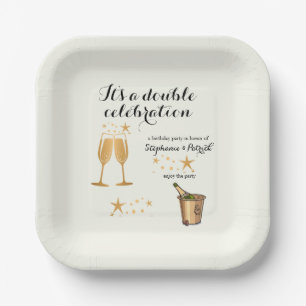 Elegant Gold Double Celebration Joint Birthday Paper Plate