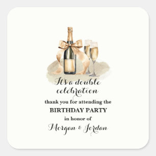 Elegant Gold Double Celebration Joint Birthday Square Sticker