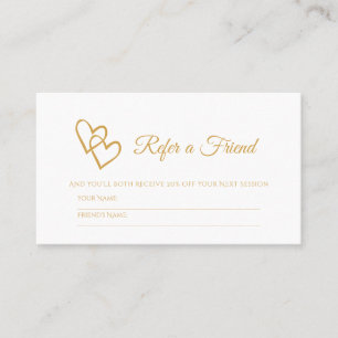 Elegant Gold Double Hearts Refer a Friend Referral Card
