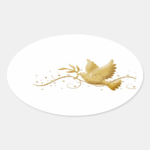 Elegant gold dove of peace oval sticker