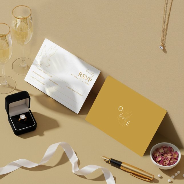 Elegant Gold Dove Wedding RSVP Card (Creator Uploaded)