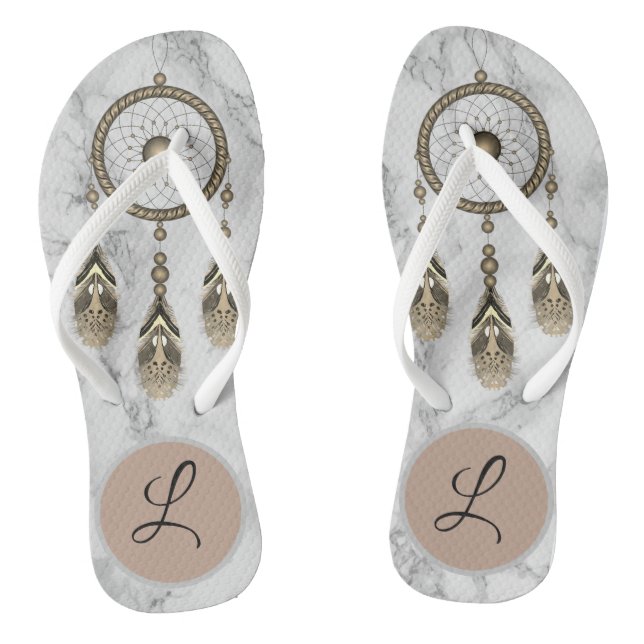 Elegant Gold Dream Catcher Monogram Thongs (Footbed)