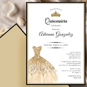 Elegant gold dress 15th birthday Quinceanera Invitation