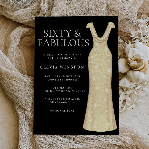 Elegant Gold Dress Black 60th Birthday Party Invitation