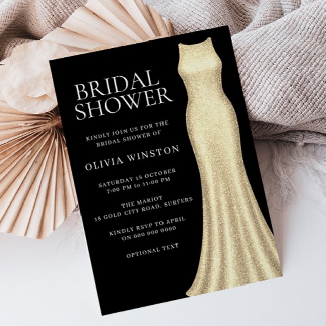 Elegant Gold Dress & Black Bridal Shower Invitation (Creator Uploaded)