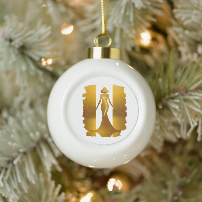 elegant gold dress ceramic ball christmas ornament (Tree)
